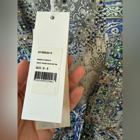 Camilla Blue White multicolor bejeweled Rainbow warrior Kaftan mini dress OS NWT - Picture 8 of 15